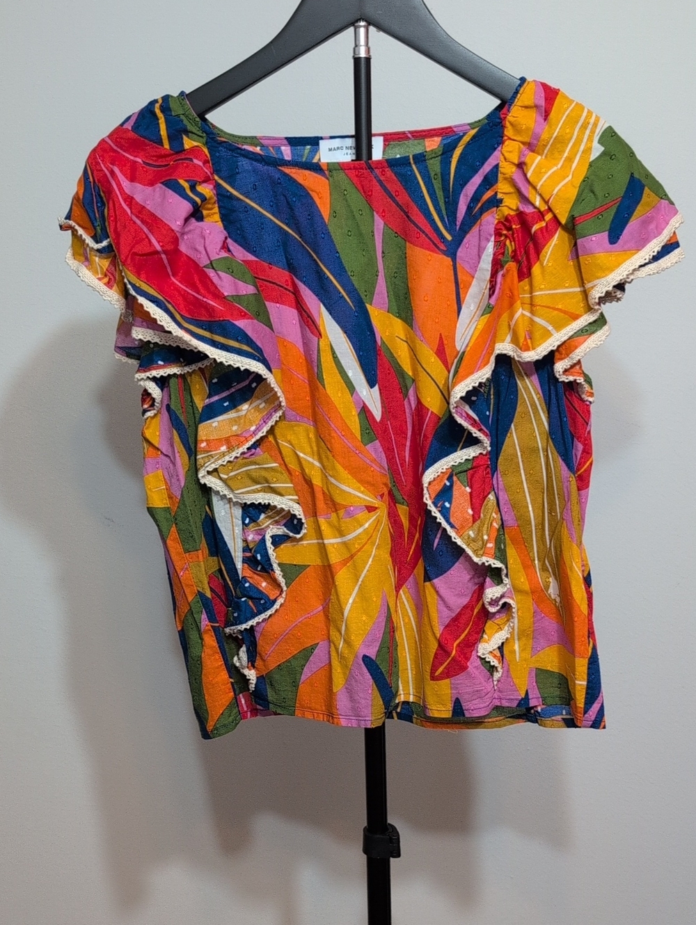 Marc New York Multicolor Abstract Ruffle Sleeve Top